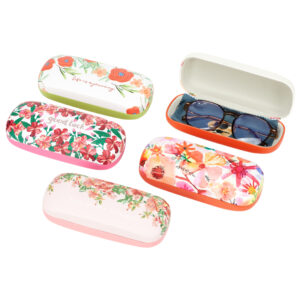 Collection of custom hard glasses cases with floral patterns and inspiring text, ideal for B2B bulk orders.