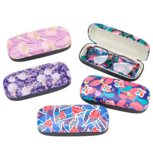 Eye-catching hard glasses cases featuring modern floral art, designed for B2B customization and bulk purchasing.
