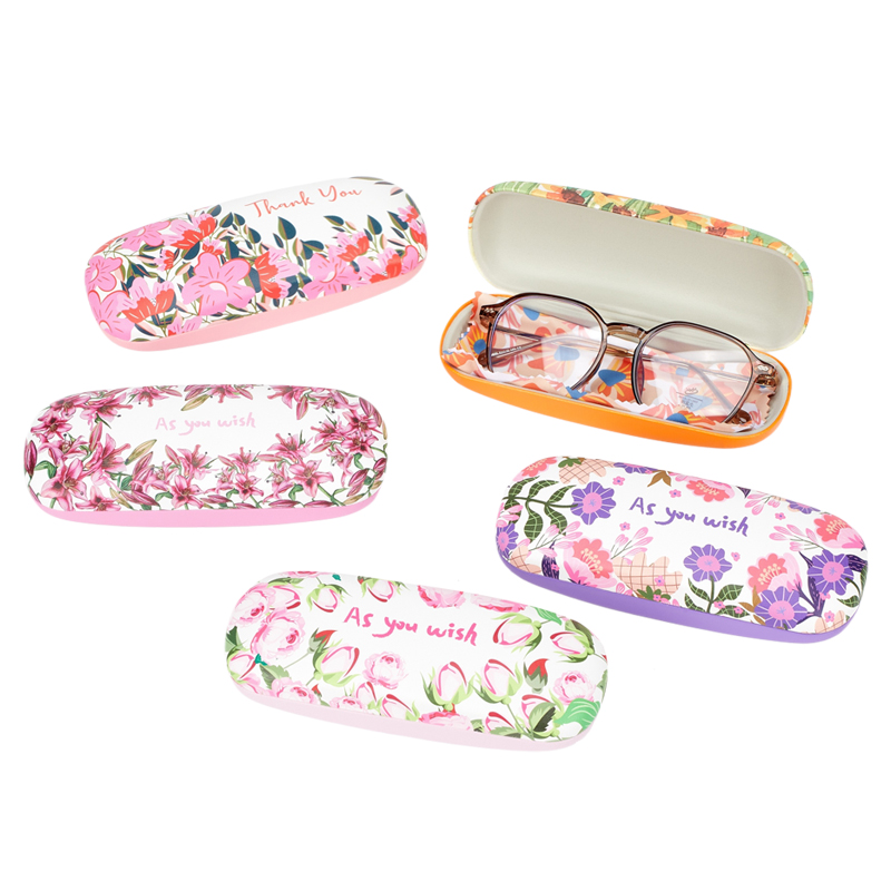 Custom floral printed metal eyeglass cases with inspirational quotes, direct factory wholesale.