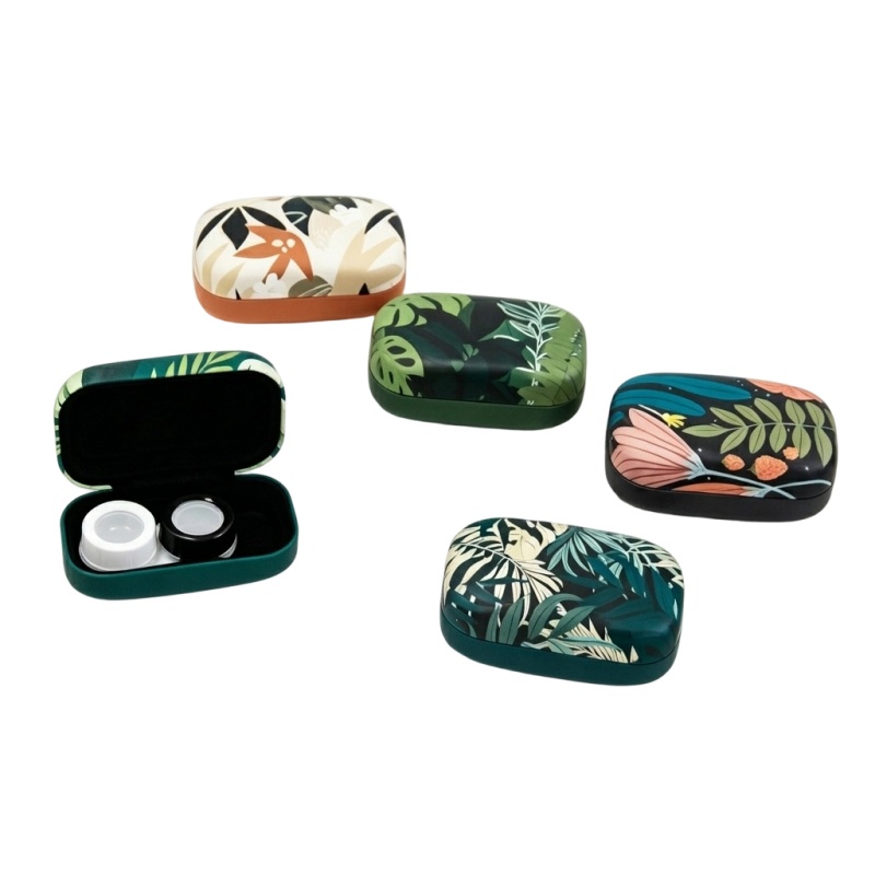 Custom tropical botanical printed contact lens cases for wholesale.